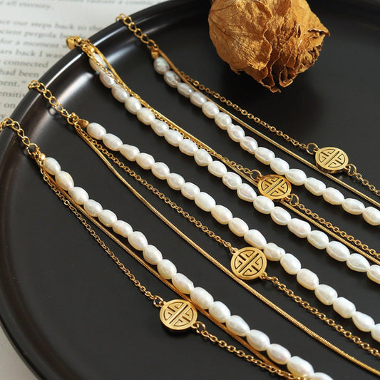 Titanium Steel Three-Layered Pearl Bracelet Carauana Store