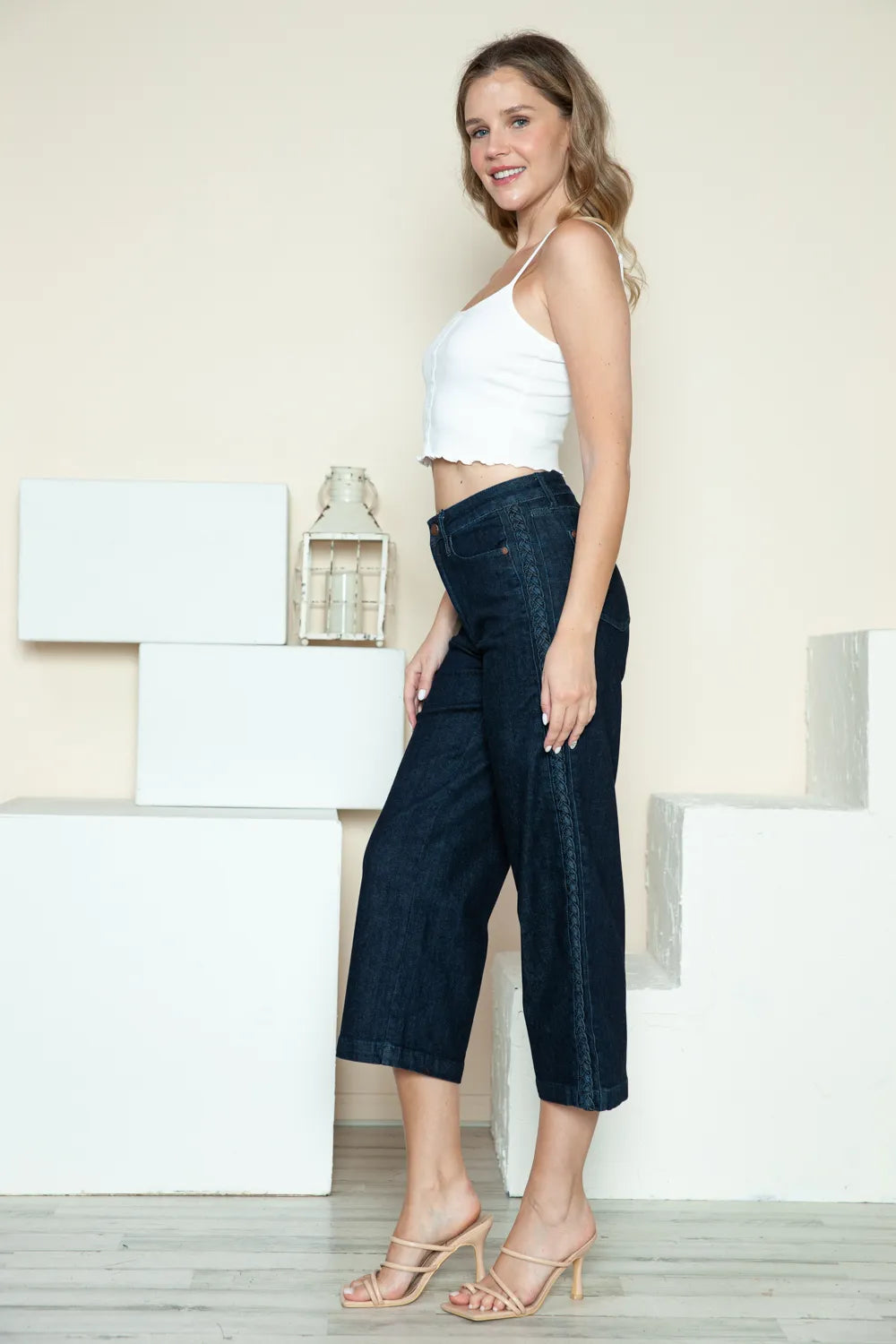Judy Blue Full Size Side Seam Braid Detail Crop Wide Leg Jeans Carauana Store