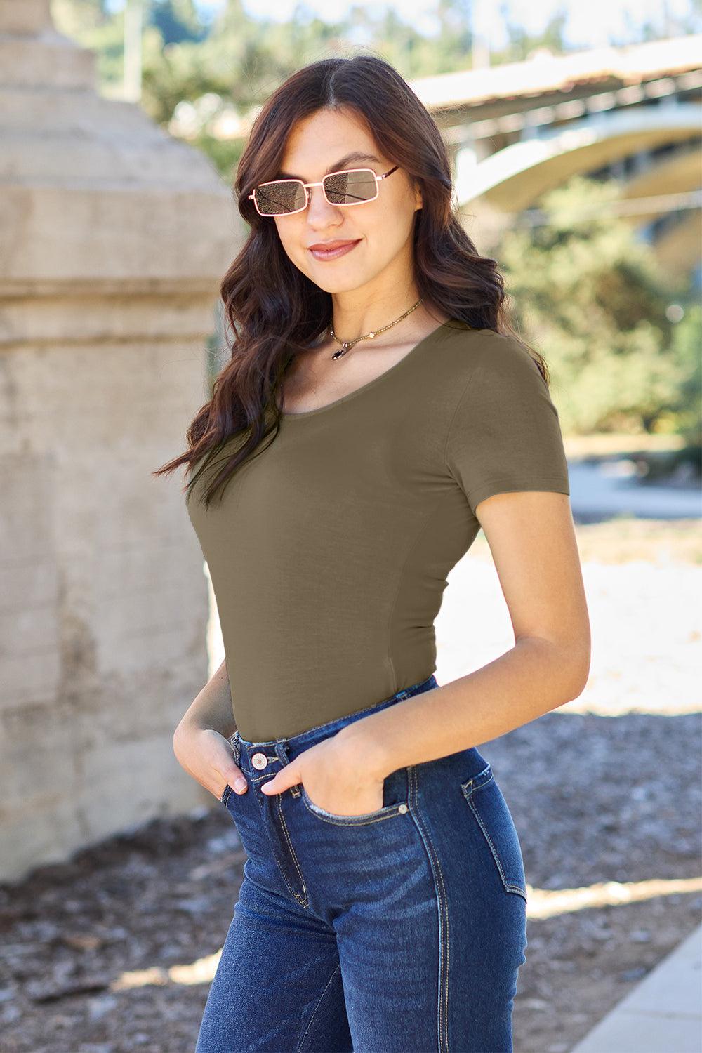 Basic Bae Full Size Round Neck Short Sleeve Bodysuit Carauana Store