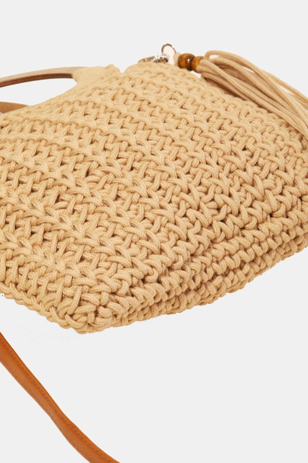 Fame Crochet Knit Convertible Tote Bag with Tassel Carauana Store