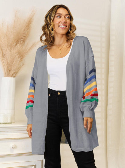 Angel Wings Striped Open Front Dropped Shoulder Cardigan Carauana Store