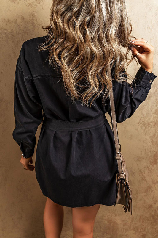 Button Up Collared Neck Denim Dress Carauana Store
