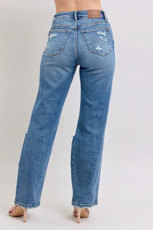 Judy Blue Full Size High Waist Heavy Destroy Straight Jeans Plus Size Carauana Store