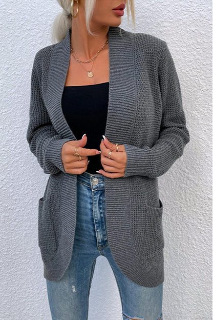 Open Front Rib-Knit Cardigan with Pockets Carauana Store