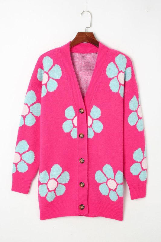 Floral Button-Up V-Neck Cardigan Carauana Store