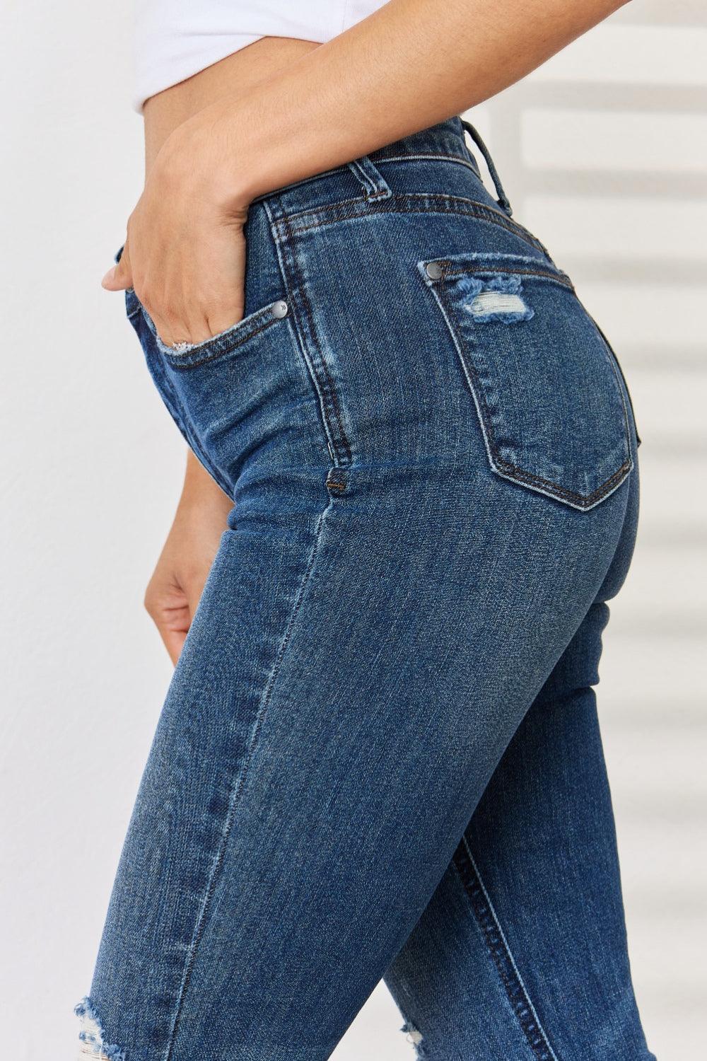 Judy Blue Full Size Mid Waist Distressed Slim Jeans Carauana Store