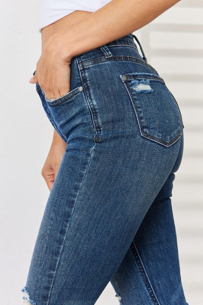 Judy Blue Full Size Mid Waist Distressed Slim Jeans Carauana Store