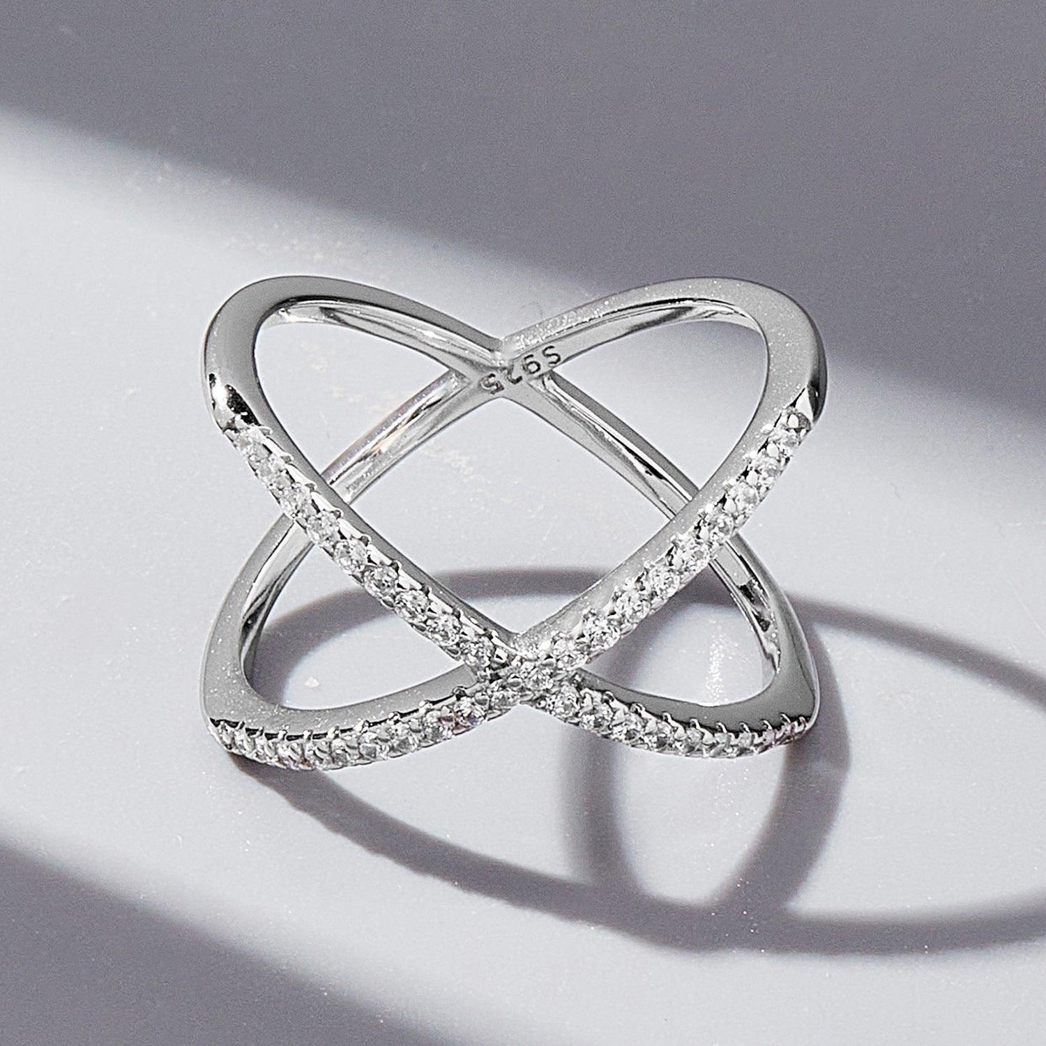 X Shape Inlaid Zircon 925 Sterling Silver Ring Carauana Store