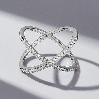 X Shape Inlaid Zircon 925 Sterling Silver Ring Carauana Store