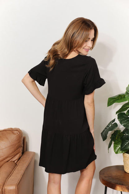 Double Take V-Neck Flounce Sleeve Tiered Dress Carauana Store