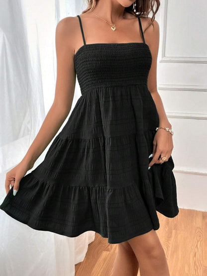 Smocked Tiered Sleeveless Mini Dress Carauana Store