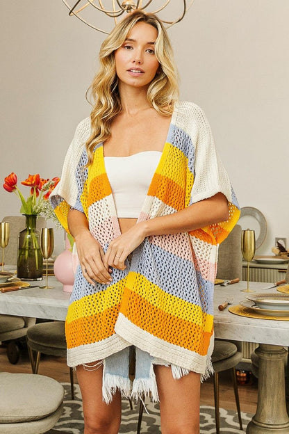 BiBi Openwork Striped Open Front Knit Cardigan Carauana Store