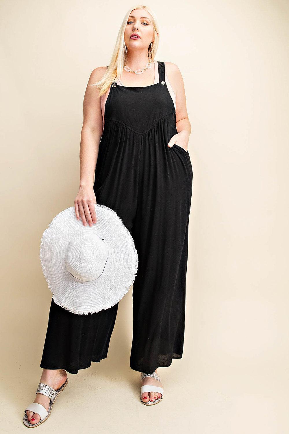 Kori America Full Size Sleeveless Ruched Wide Leg Overalls Carauana Store