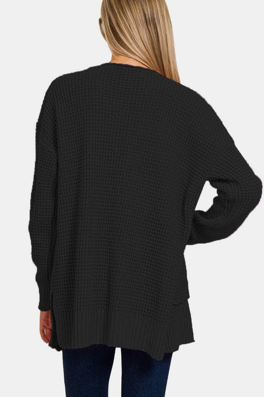 Zenana Waffle Open Front Sweater Cardigan Carauana Store
