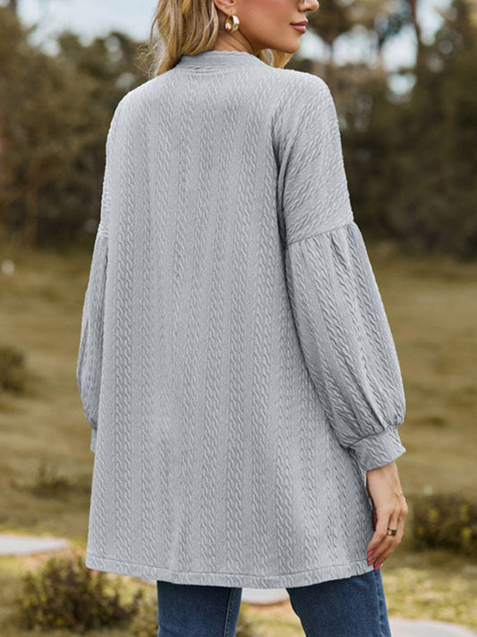 Textured Open Front Dropped Shoulder Cardigan Carauana Store