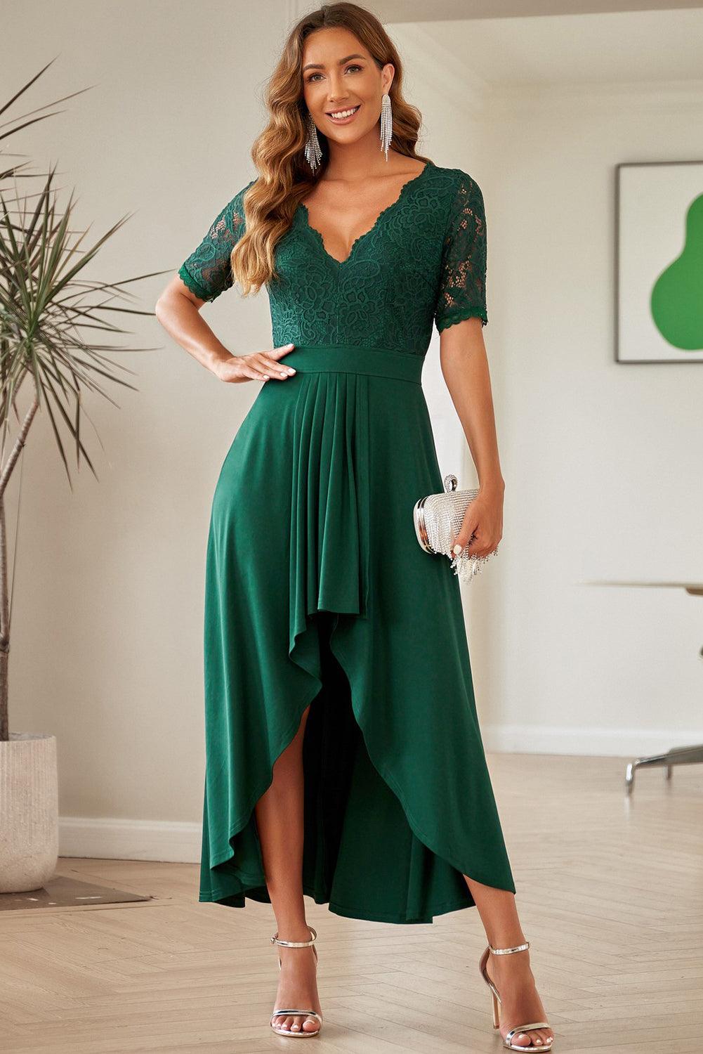 Lace Cutout V-Neck Short Sleeve Dress Carauana Store