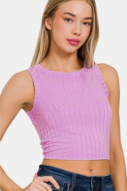 Zenana Ribbed Round Neck Cropped Tank Carauana Store