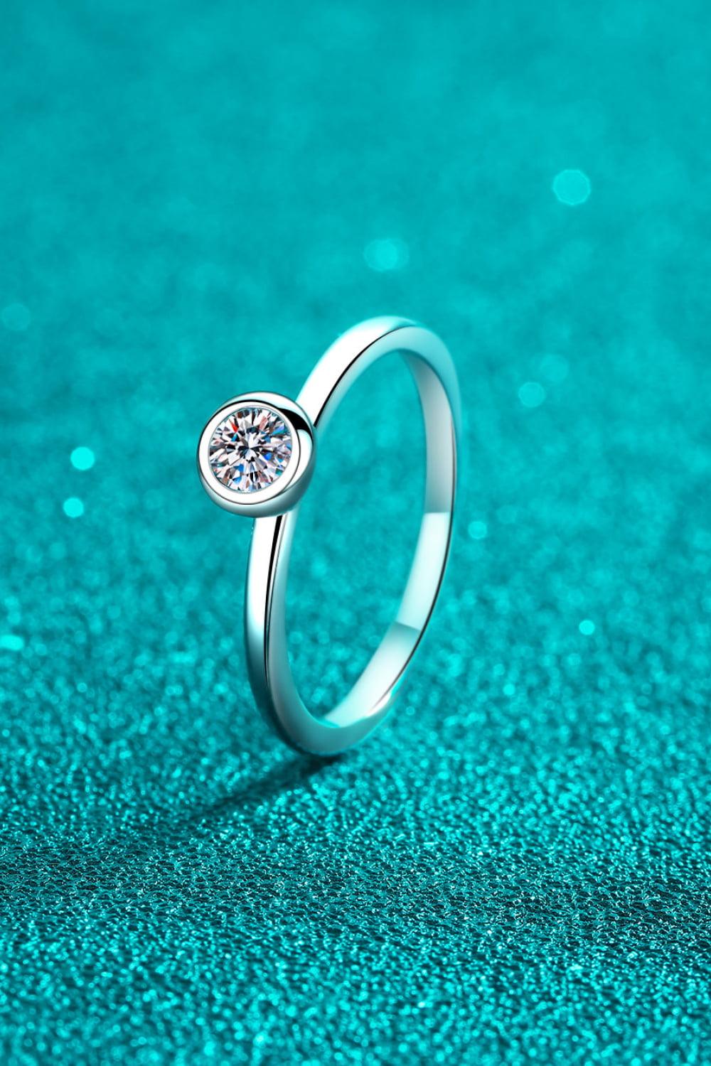 Moissanite Rhodium-Plated Solitaire Ring Carauana Store