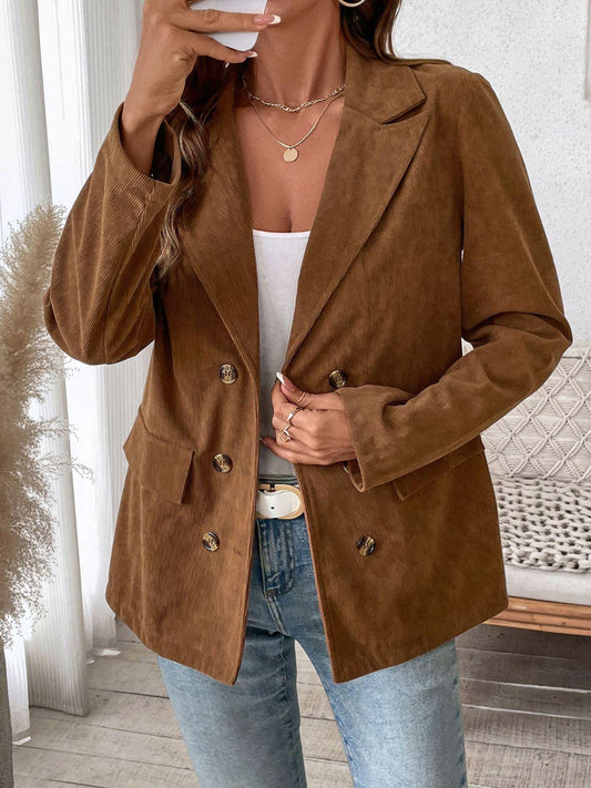 Perfee Decorative Pocket Flap Lapel Collar Long Sleeve Outerwear Carauana Store