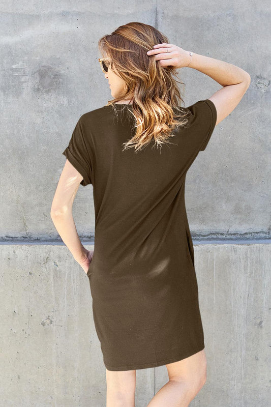 Basic Bae Full Size Round Neck Short Sleeve Dress with Pockets Carauana Store