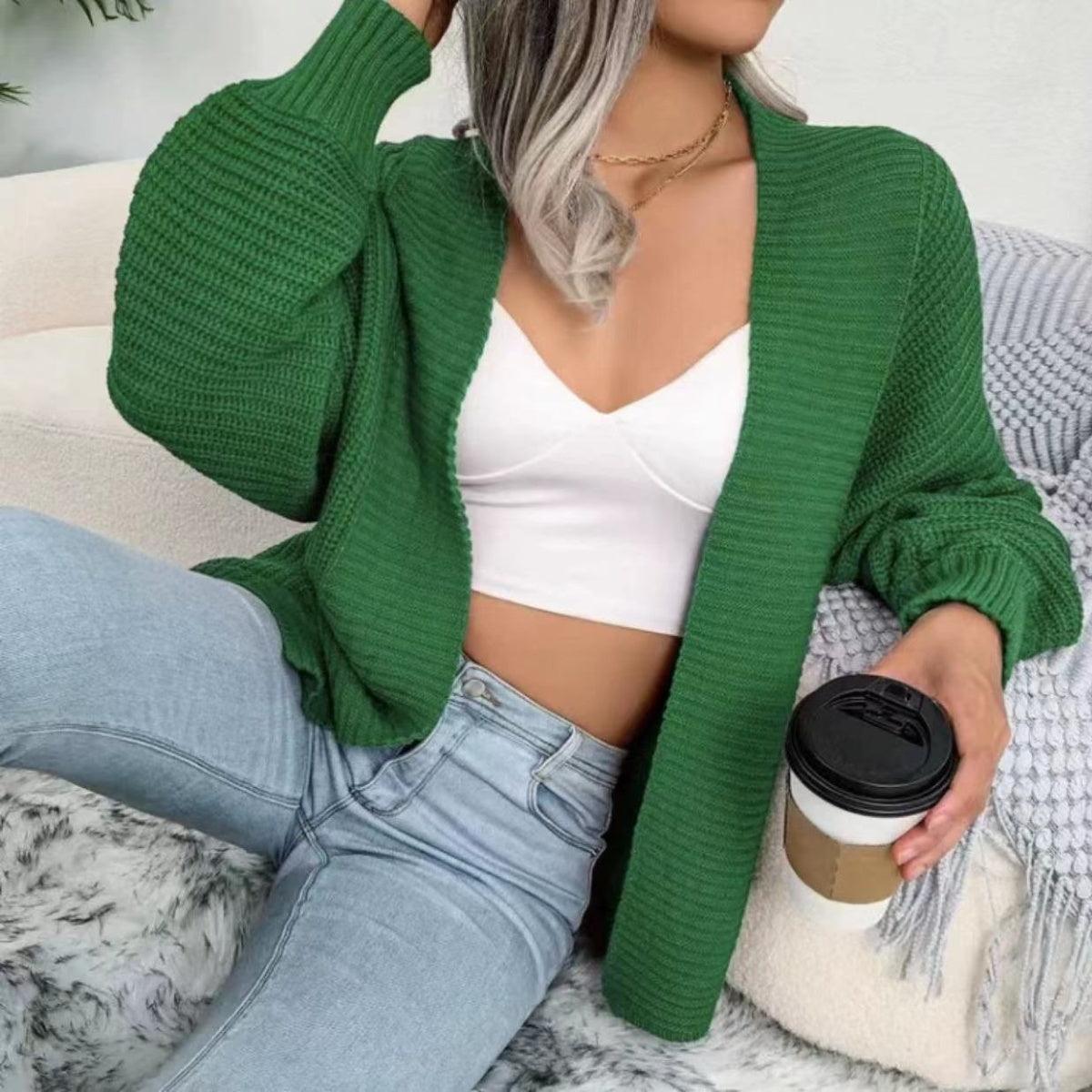 Open Front Lantern Sleeve Cardigan Carauana Store