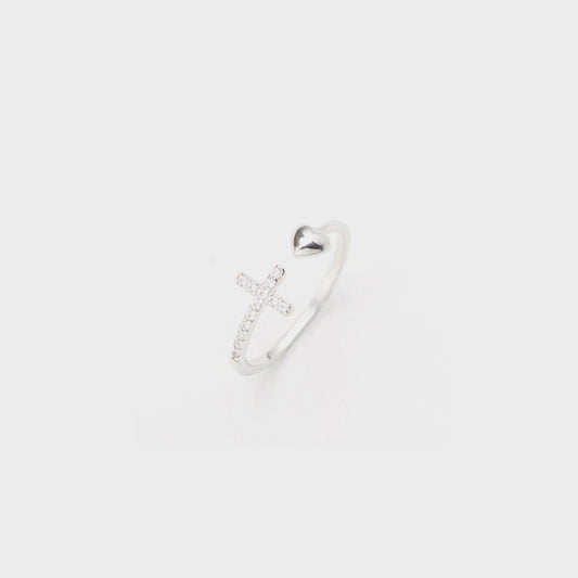 Heart Shape Cross Inlaid Zircon Open Ring Carauana Store