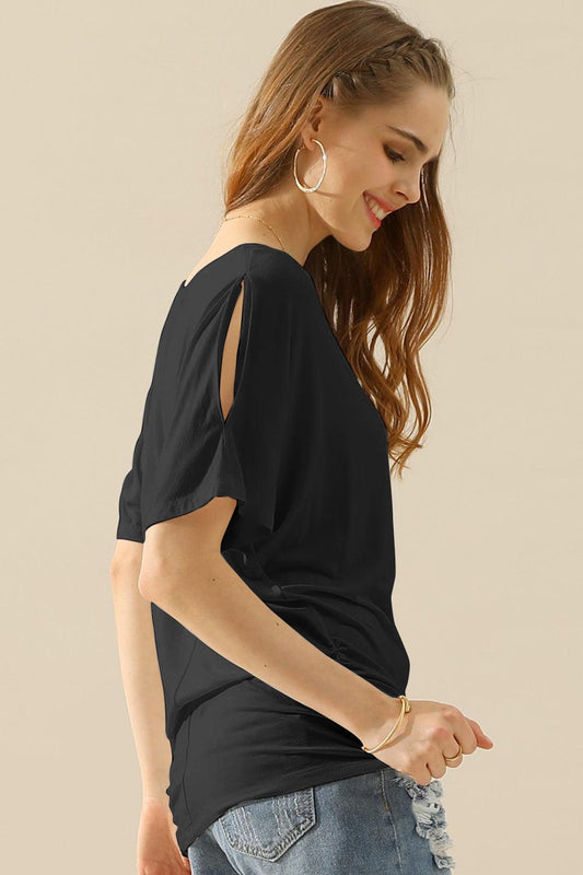 Ninexis Boat Neck Short Sleeve Ruched Side Top Carauana Store