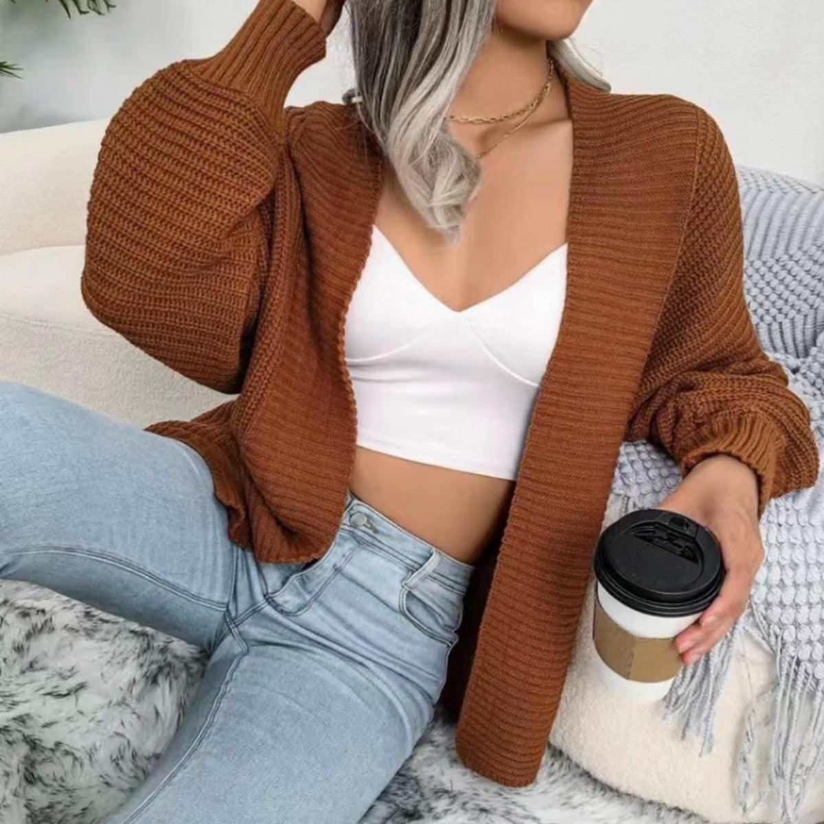 Open Front Lantern Sleeve Cardigan Carauana Store