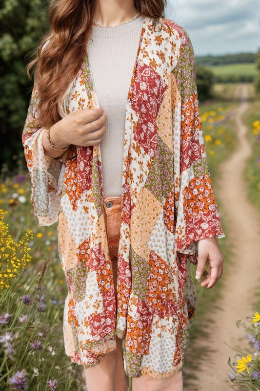 Printed Open Front Long Sleeve Cover-Up Carauana Store