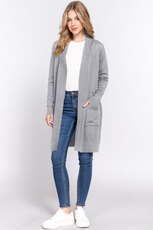 ACTIVE BASIC Open Front Rib Trim Long Sleeve Knit Cardigan Carauana Store