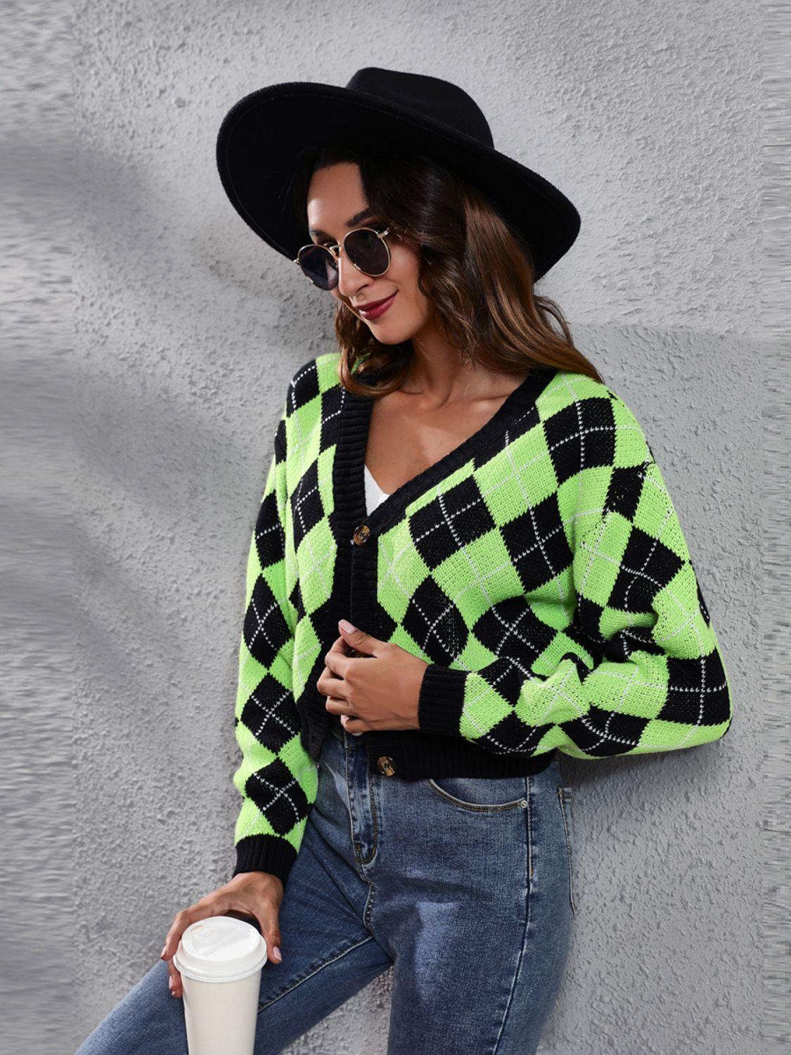 Geometric Button Up Long Sleeve Cardigan Carauana Store