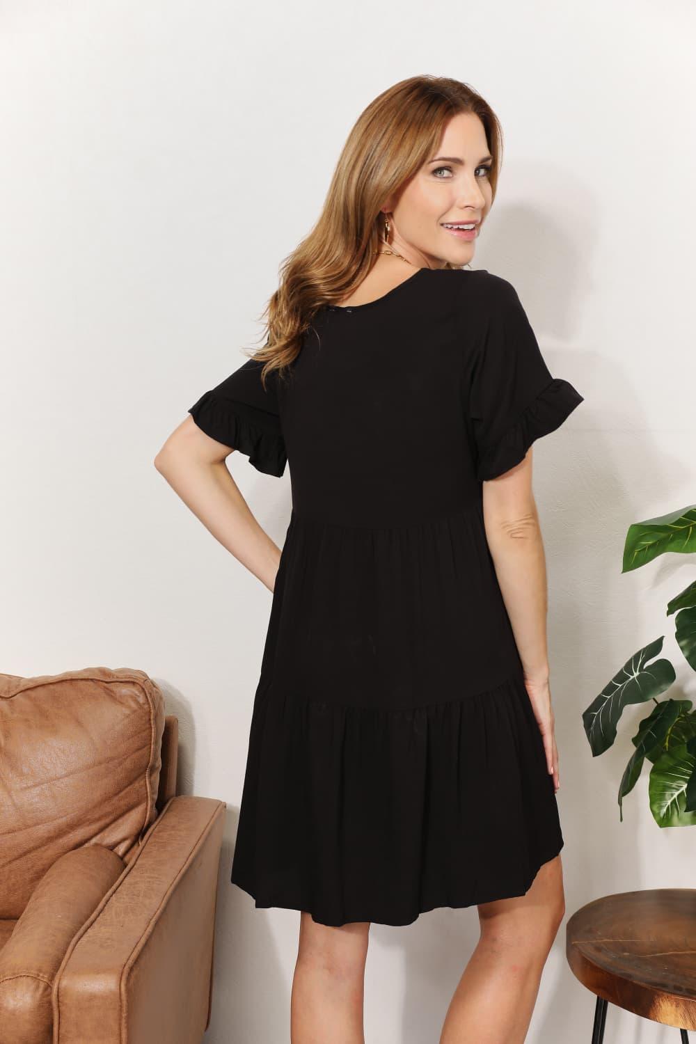 Double Take V-Neck Flounce Sleeve Tiered Dress Carauana Store