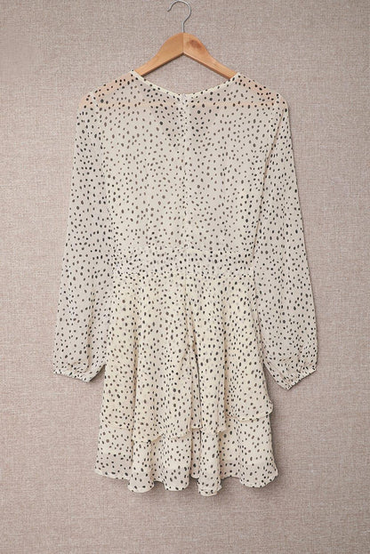 Tied Polka Dot Balloon Sleeve Layered Dress Carauana Store