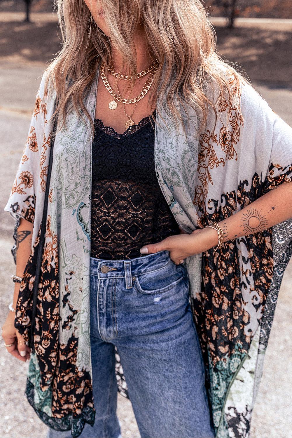 Open Front Printed Half Sleeve Cover Up Carauana Store