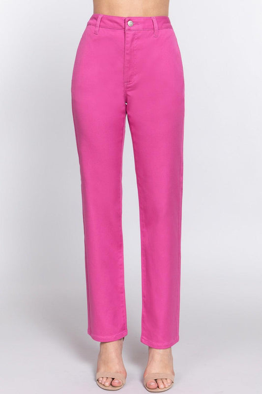 ACTIVE BASIC High Waist Straight Twill Pants Carauana Store