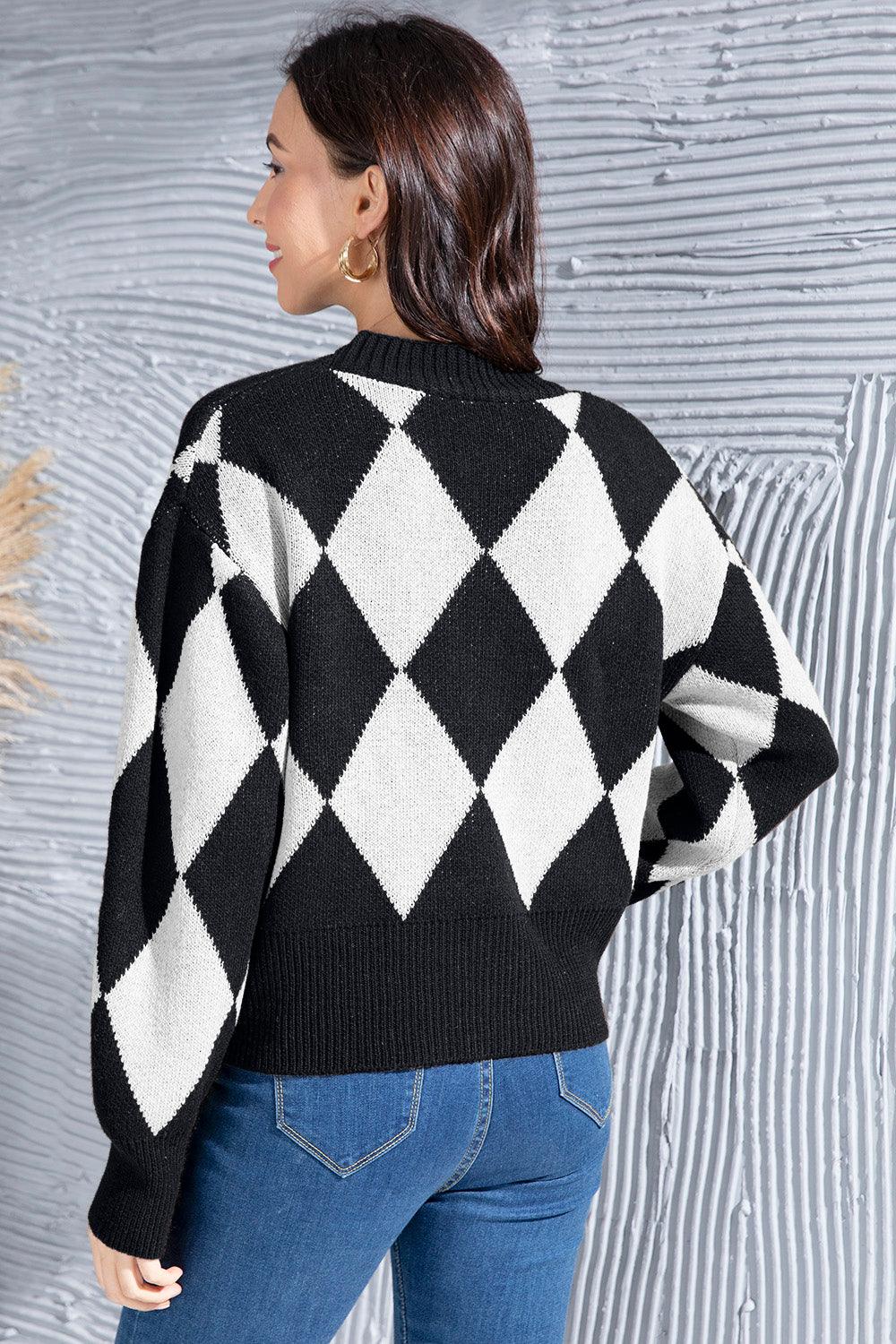 Geometric Button Up Dropped Shoulder Cardigan Carauana Store