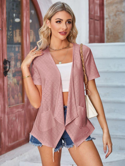 Eyelet Open Front Short Sleeve Cover Up Carauana Store