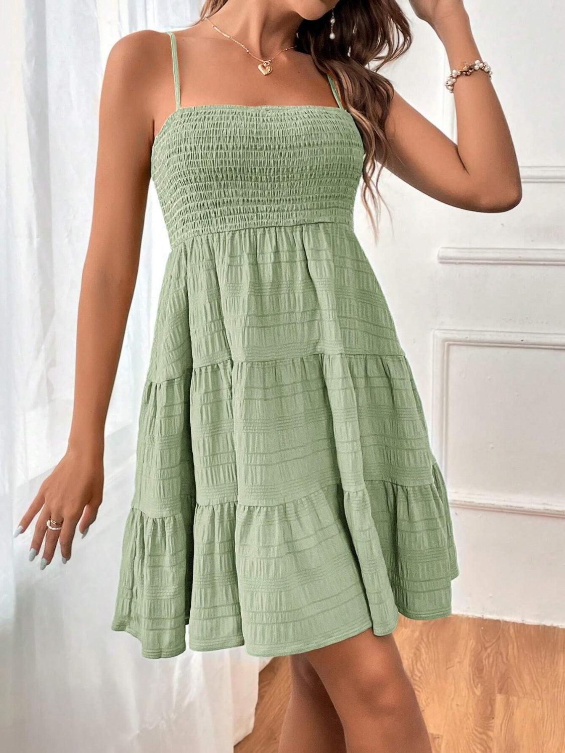 Smocked Tiered Sleeveless Mini Dress Carauana Store