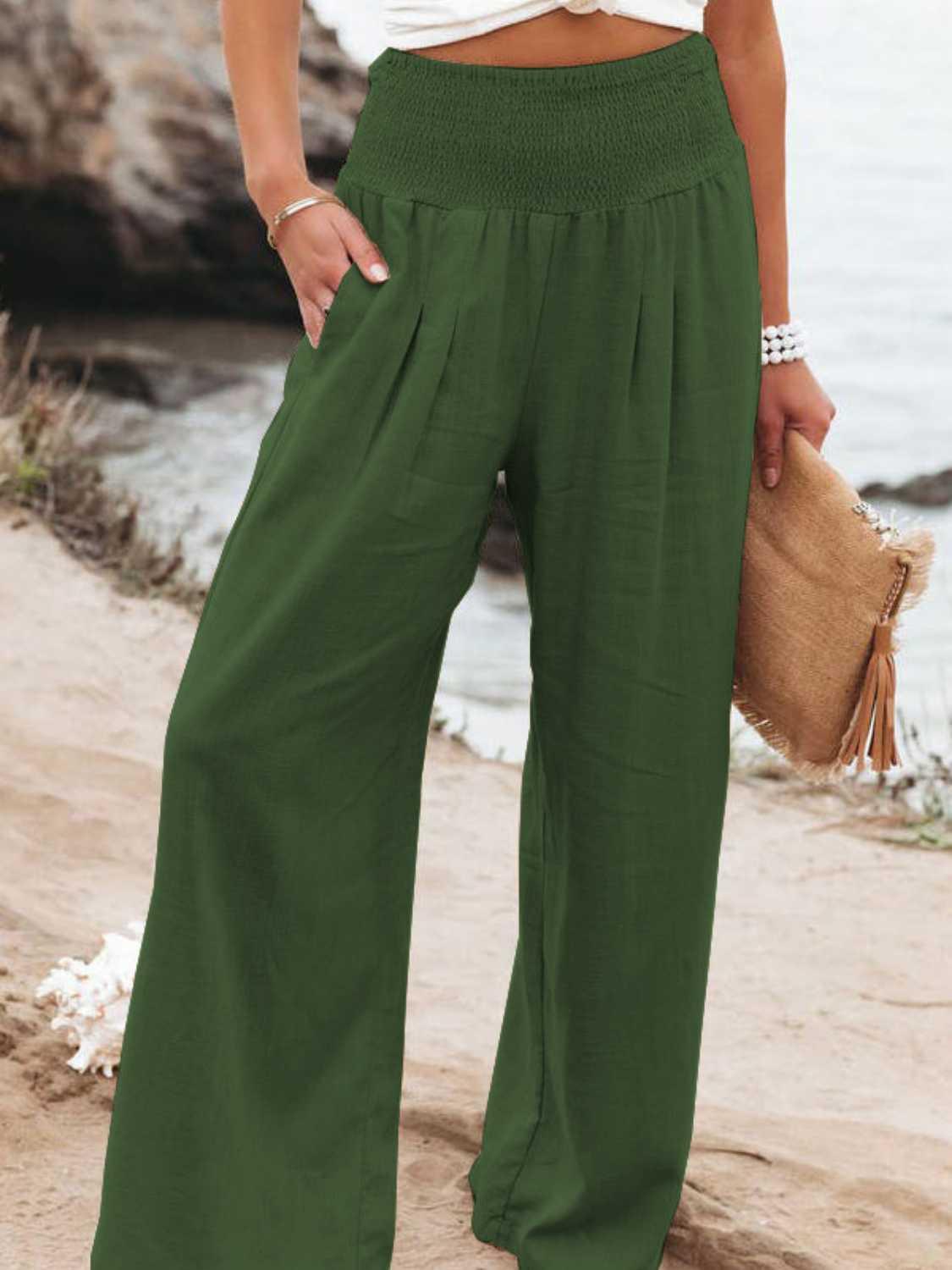 Full Size Smocked Waist Wide Leg Pants Carauana Store