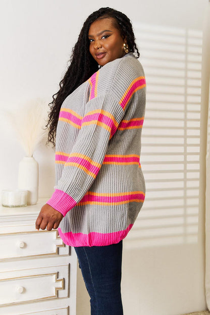 Woven Right Ribbed Long Sleeve Cardigan Carauana Store