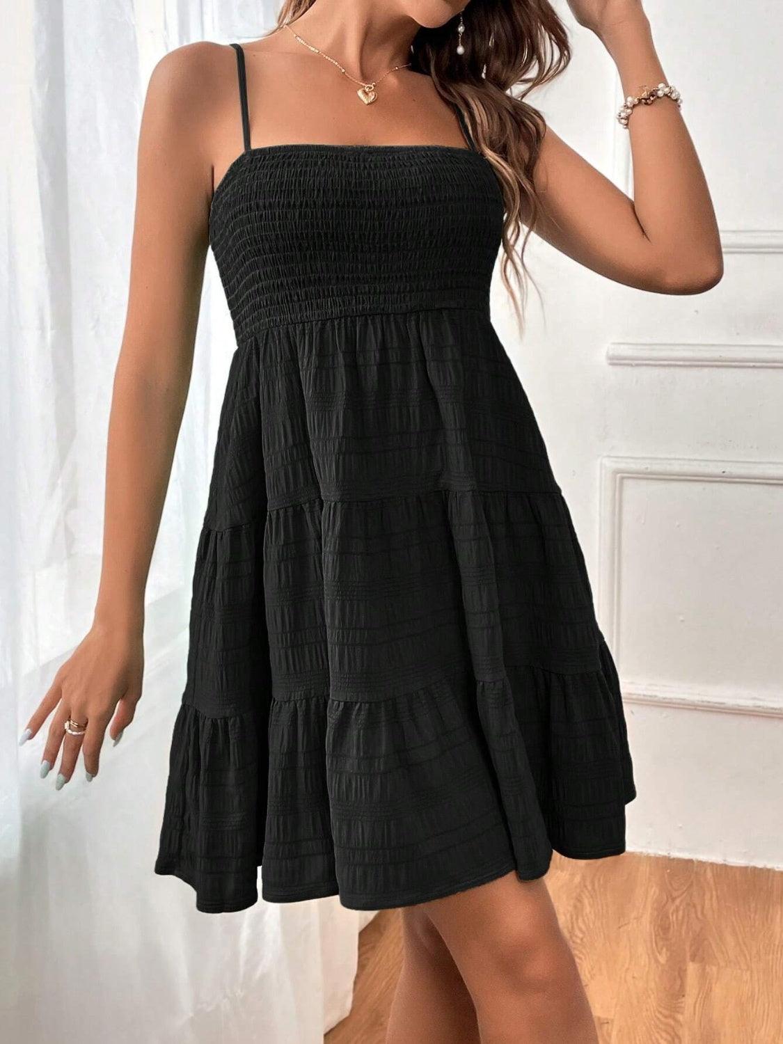 Smocked Tiered Sleeveless Mini Dress Carauana Store