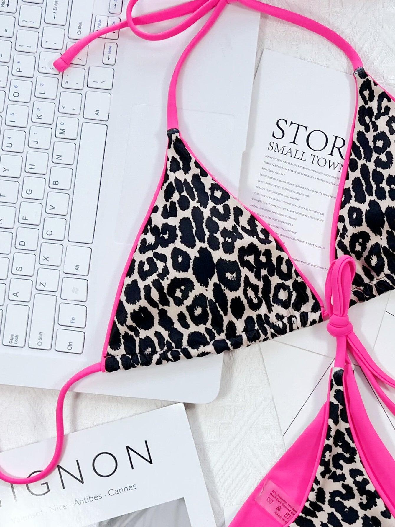 Leopard Print Halter Neck Tie Side Bikini Set Carauana Store