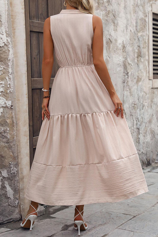 Decorative Button Notched Tiered Dress Carauana Store