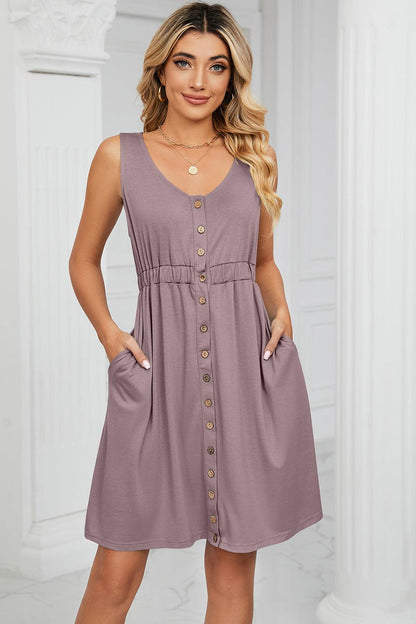 Buttoned Wide Strap Mini Dress Carauana Store