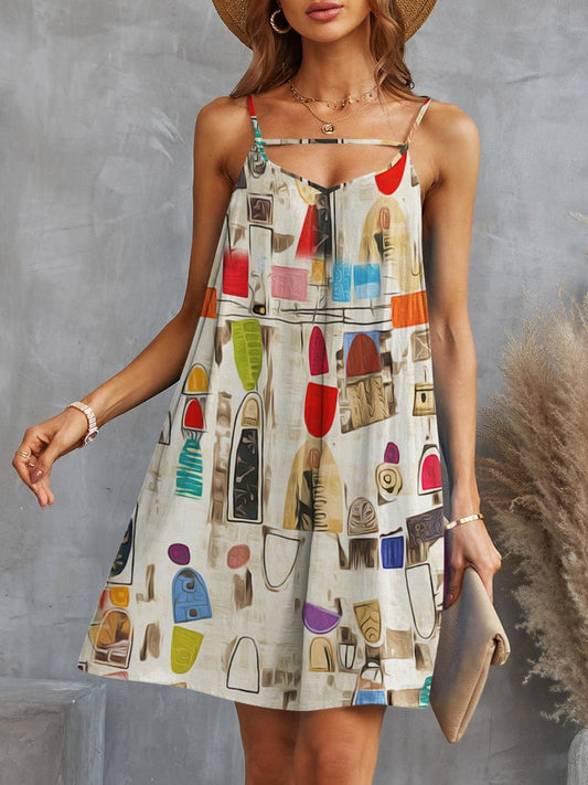 Printed Spaghetti Strap Mini Dress Carauana Store