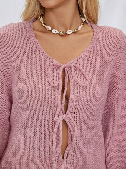 Tied Long Sleeve Dropped Shoulder Cardigan Carauana Store
