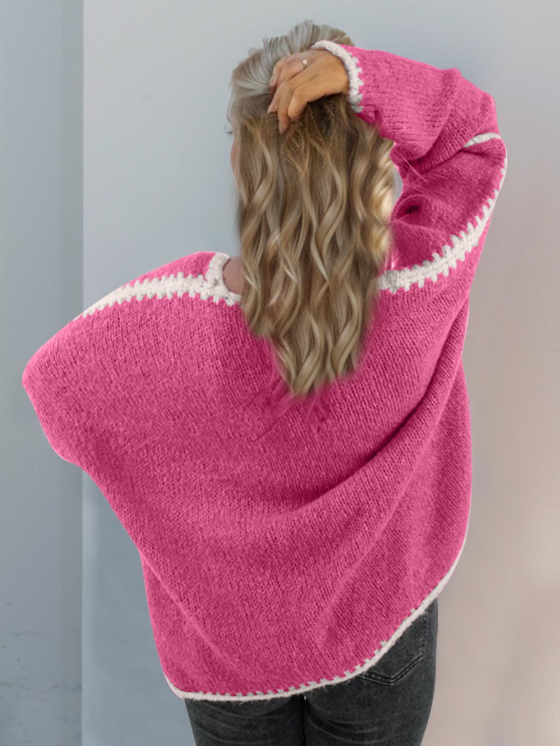 Double Take Contrast Open Front Dropped Shoulder Cardigan Carauana Store