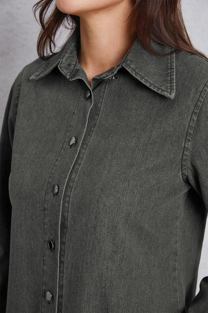 Collared Neck Button Up Denim Top Carauana Store