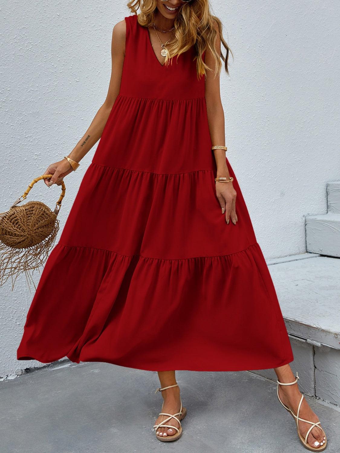 Tiered V-Neck Sleeve Dress Carauana Store