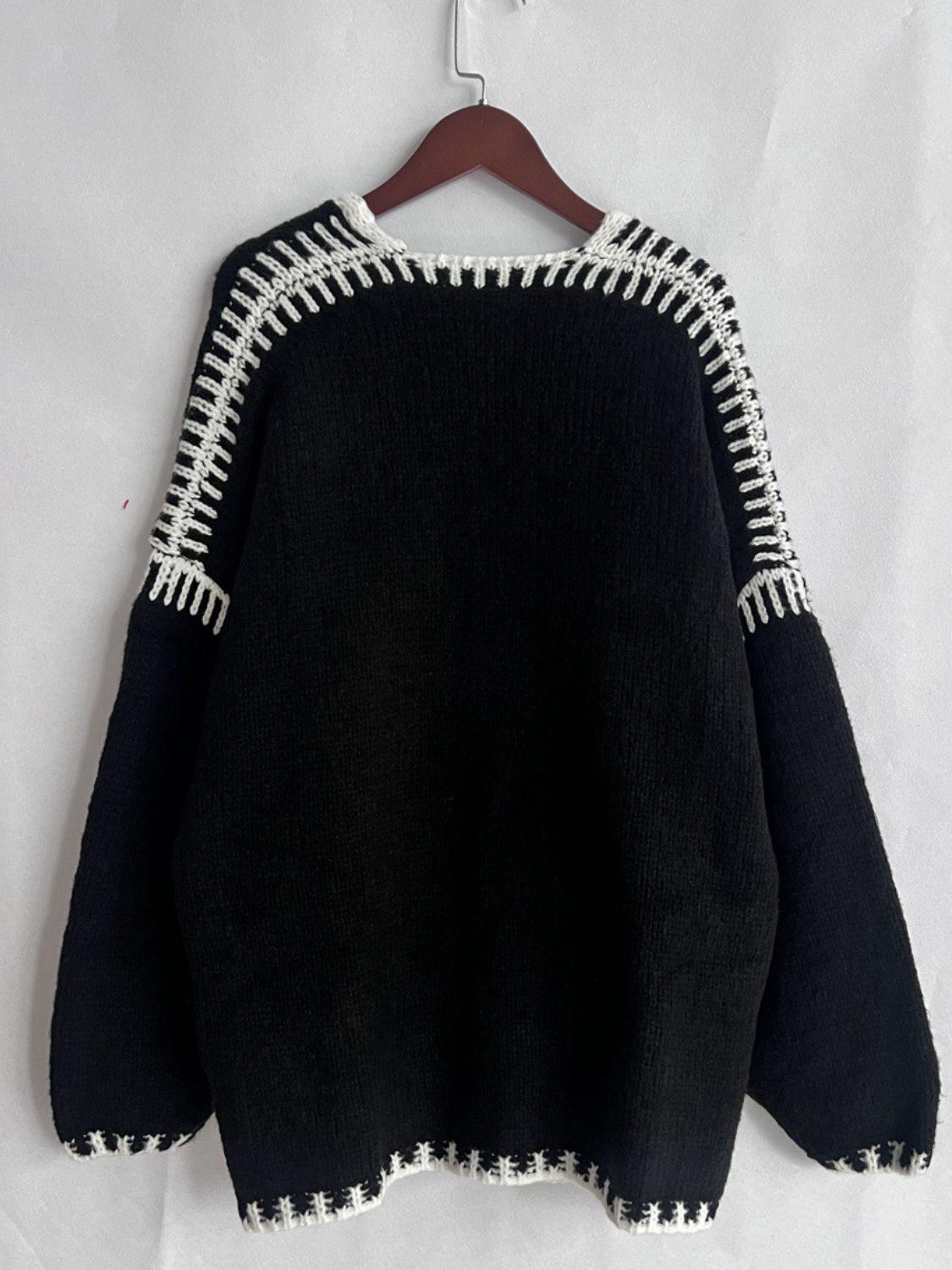 Double Take Contrast Open Front Dropped Shoulder Cardigan Carauana Store